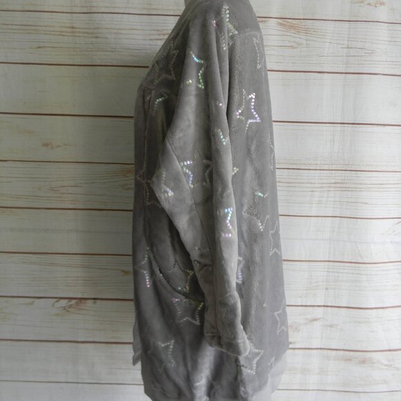 NEW BumbleBella by Jill Martin Velvet Soft Cardigan with Sequin Stars XS/S GREY - Picture 3 of 5